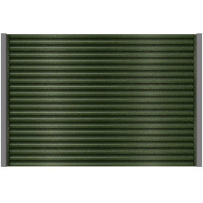 Секция забора жалюзи из ламелей еврожалюзи RAL6005 Зеленый Мох Стальной Бархат с металлическими столбами анфас