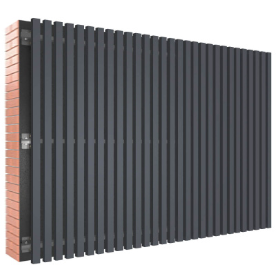 Декоративная рейка металлическая RAL7024 Серый Графит на фасаде в сборе